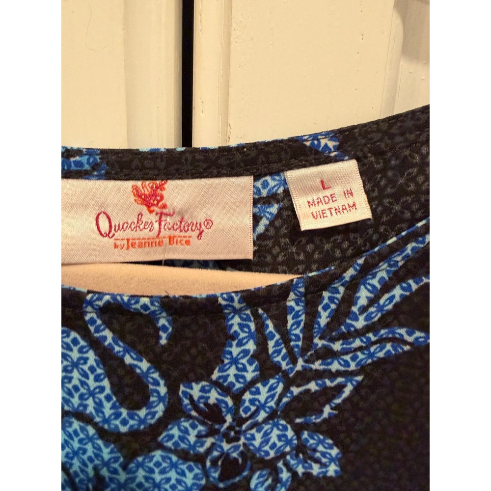 Quacker Factory Blue Flamingo Tropical Palm Tree Poncho Top Black L coastal boho - Picture 7 of 7